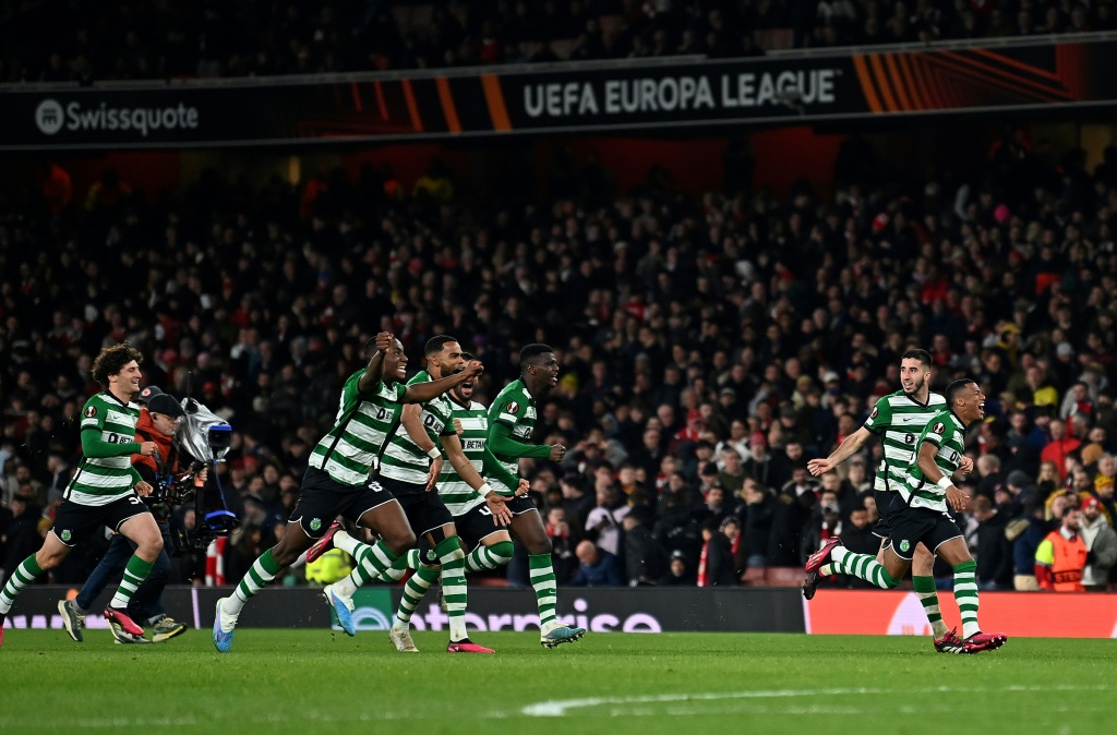Le Sporting Portugal qualifié aux dépens d'Arsenal à l'issue de la séance de tirs au but en Ligue Europa, le 16 mars 2023 à Londres