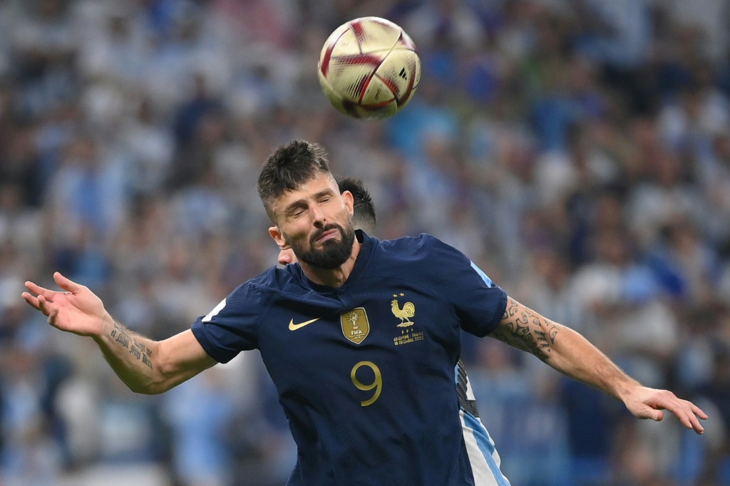 L'attaquant des Bleus Olivier Giroud, lors de la finale de la Coupe du monde le 18 décembre 2022, a été rappelé le 16 mars 2023 en équipe de France