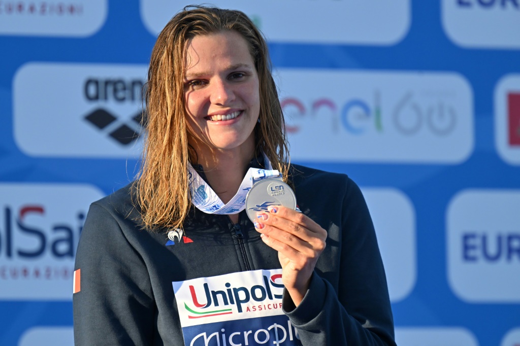 La nageuse française Marie Wattel, médaille d'argent du 50 m papillon  lors des derniers championnats d'Europe, le 13 août 2022 à Rome