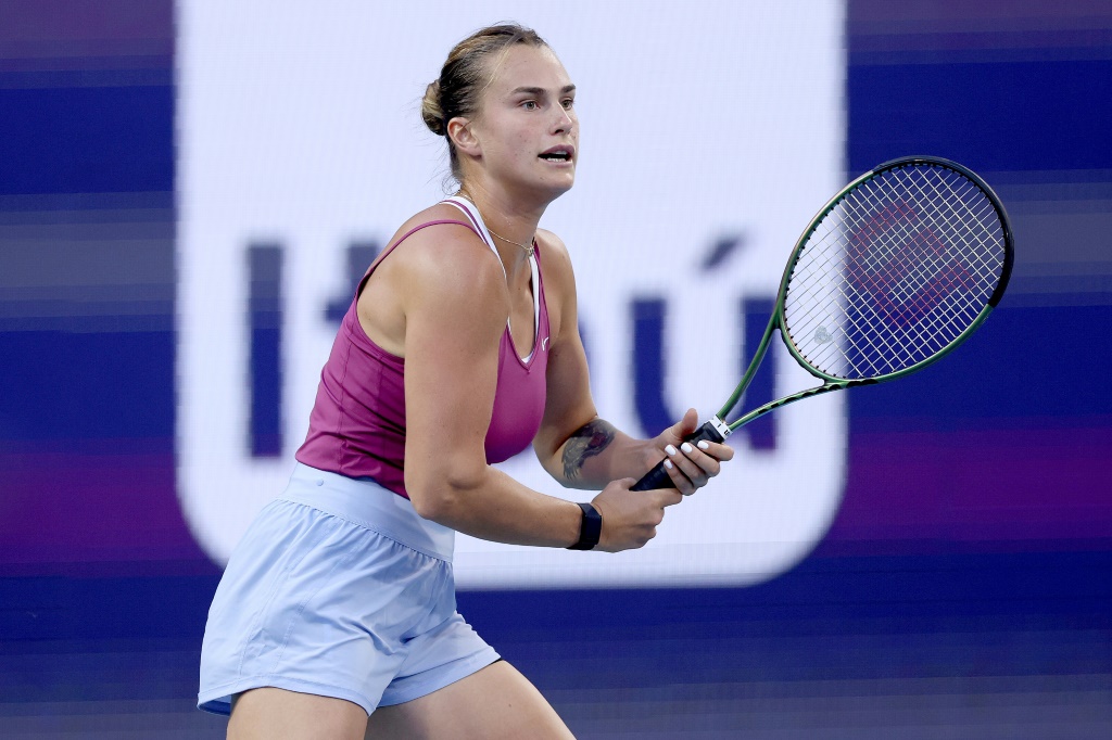 La Bélarusse Aryna Sabalenka lors de son match de 16e de finale contre la Tchèque Marie Bouzkova au Masters 1000 de Miami, le 26 mars 2023