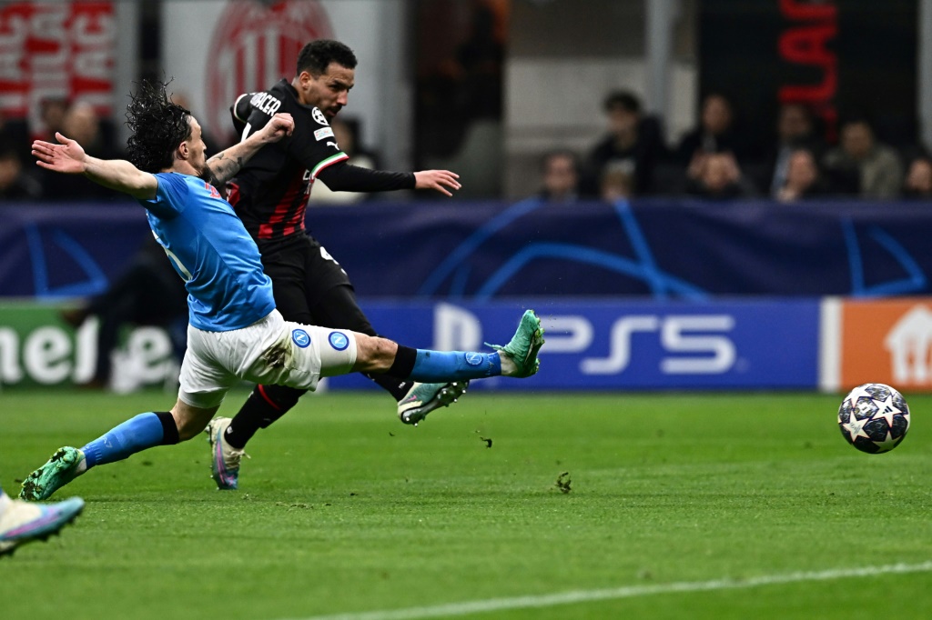 Ismaël Bennacer marque pour l'AC Milan face à Naples, en quart de finale aller de la Ligue des champions, le 12 avril 2023 à San Siro