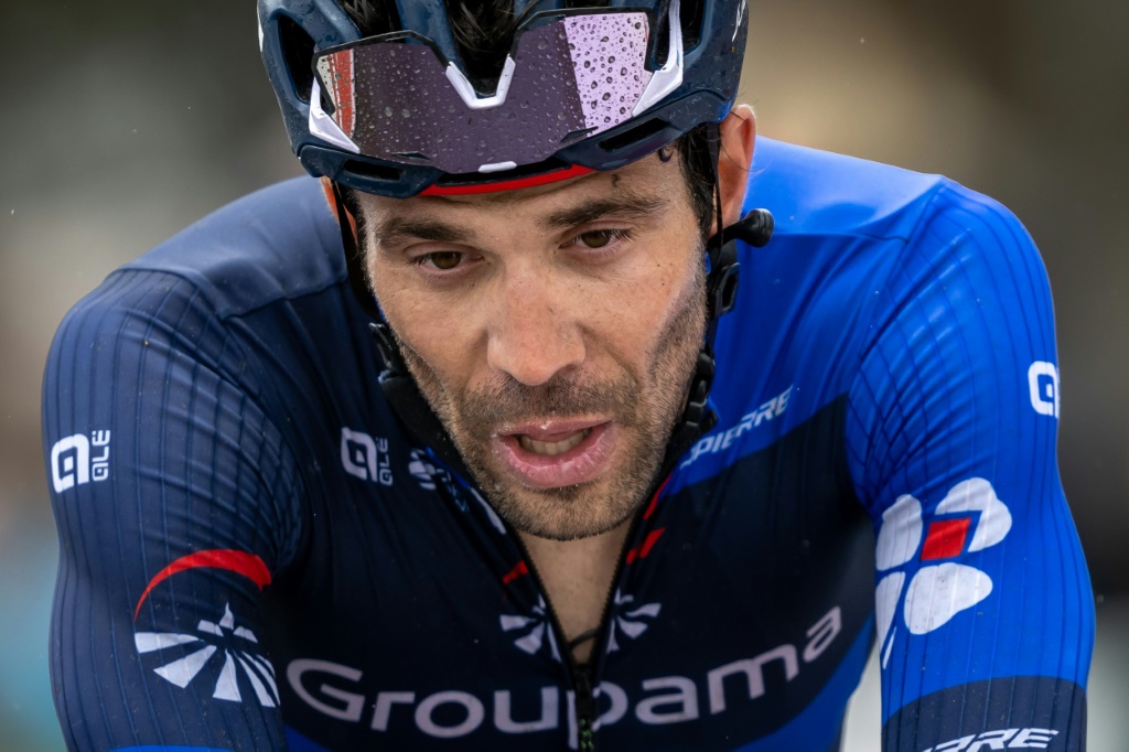Le Français Thibaut Pinot 2e de la 4e étape du Tour de Romandie, le 29 avril 2023 à Thyon