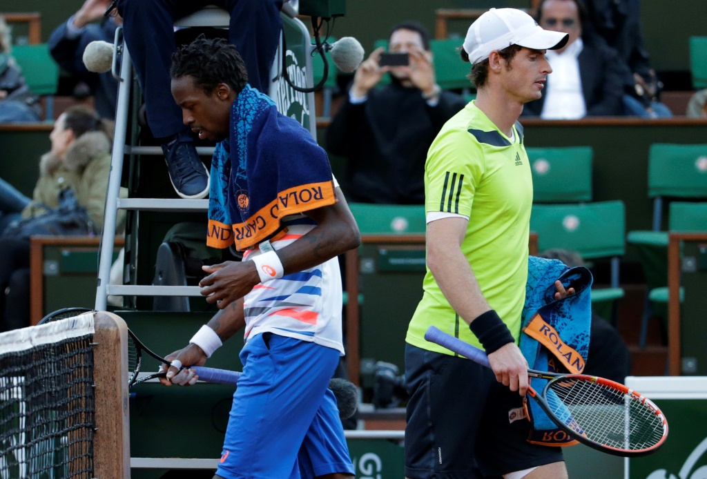 Andy Murray (à droite) et Gaël Monfils le 4 juin 2014 en quart de finale des Internationaux de France à Roland-Garros