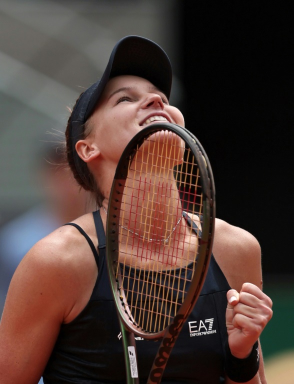 La Russe Veronika Kudermetova le 3 mai 2023 après sa victoire contre l'Américaine Jessica Pegula en quart de finale du tournoi WTA 1000 de Madrid