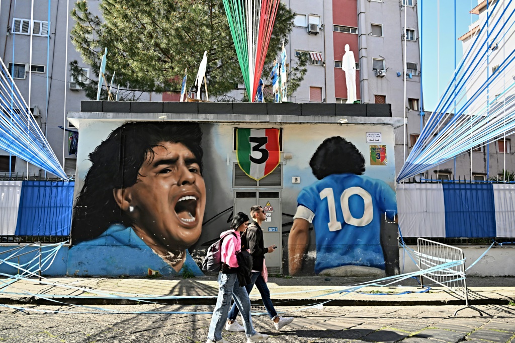 Fresque à l'effigie de Diego Maradona, à Naples, le 29 avril 2023